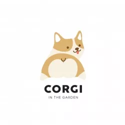 cafe corgi in the garden