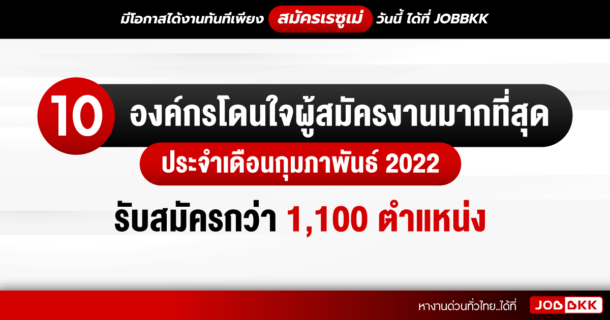 หางาน,สมัครงาน,งาน,10 องค์กรโดนใจผู้สมัครงานมากที่สุด ประจำเดือนกุมภาพันธ์ 2022 รับสมัครกว่า 1,100 ตำแหน่ง